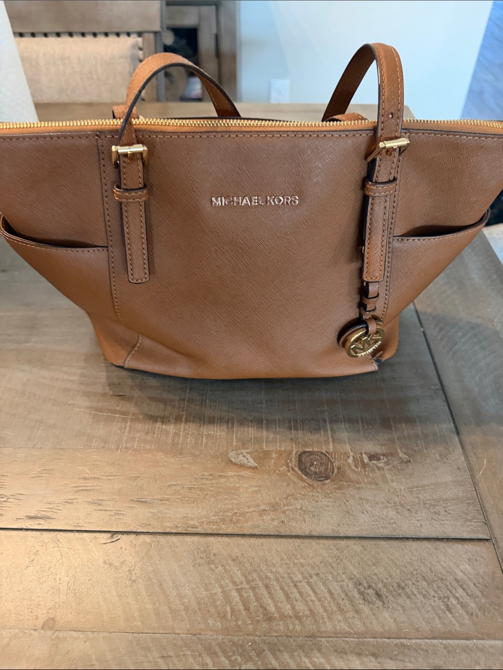 Michael Kors Cognac Saffiano Leather Tote with Gold Hardware